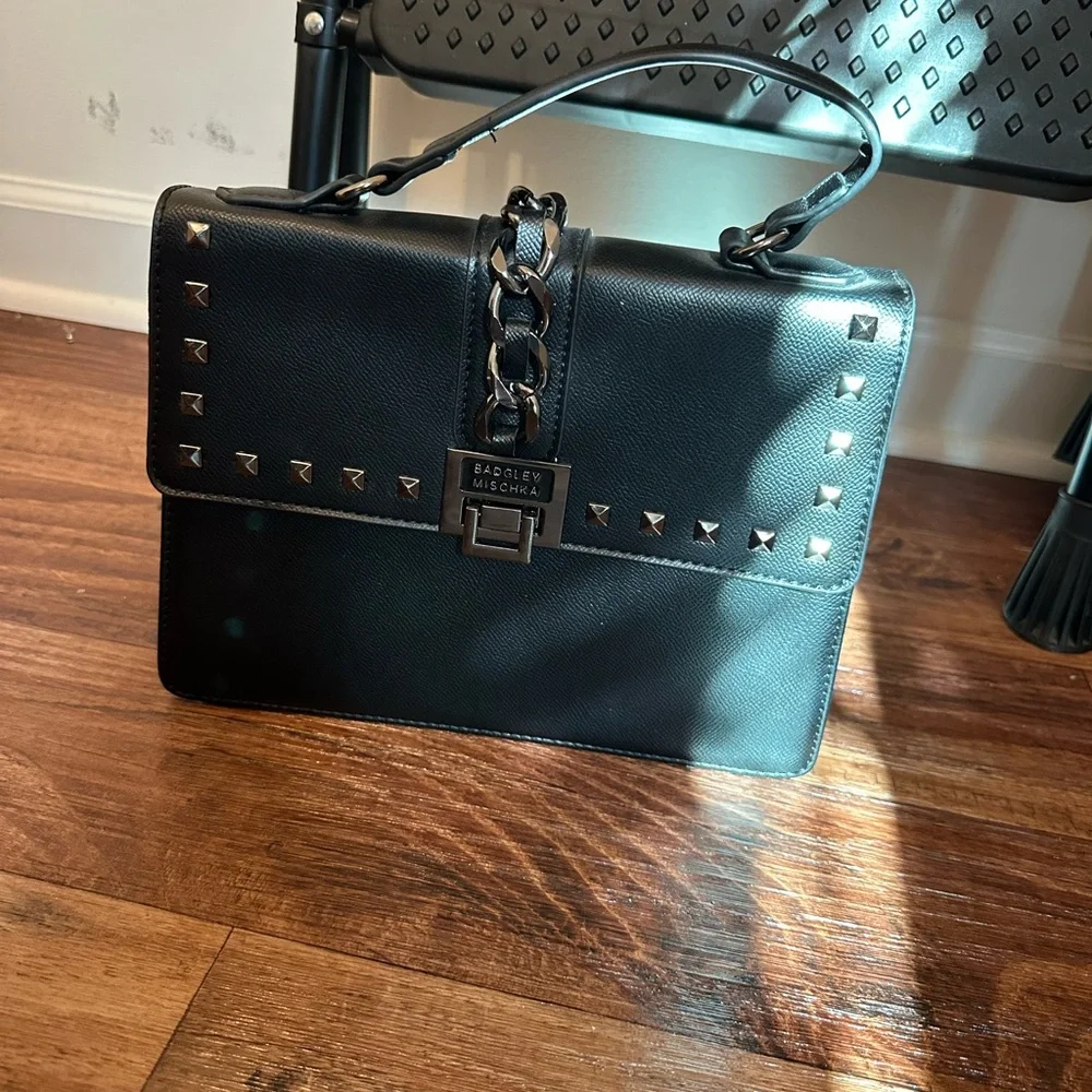 Badgley Mischka Black Studded Top-Handle Satchel NO LONG STRAP